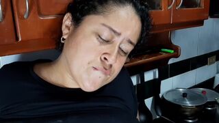 I masturbate in the kitchen while my stepbrother is in the living room. Part 2. He sucks my wet puss