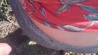 Bush blowjob and doggy style in public and happy ending in the mouth