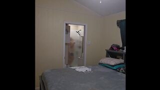 Voyeur Pawg showers, shaves and fucks herself before getting ready