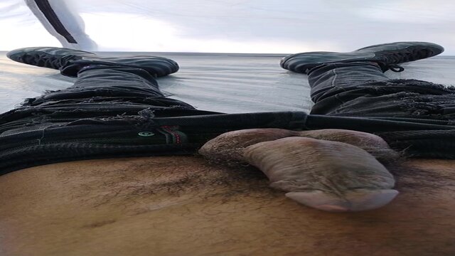 Camping buddy hunter wanks to enormous dick and massive cumshot