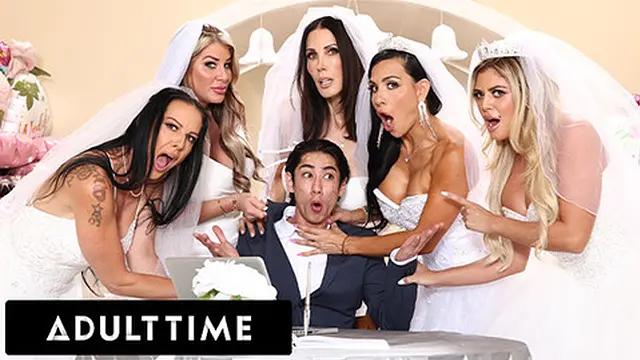 Hot MILF Brides Get Crushed In A Massive Reverse Gangbang!